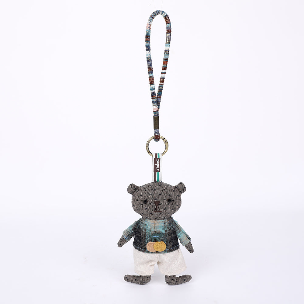 Handmade Fabric Bear Bag Charm Keychain - Plush Animal Hanging Accessory