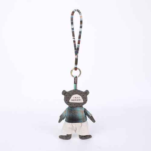 Handmade Fabric Bear Bag Charm Keychain - Plush Animal Hanging Accessory