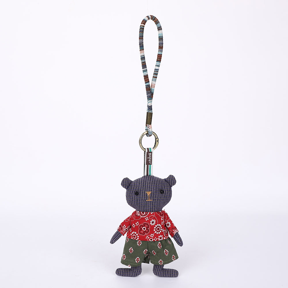 Handmade Fabric Bear Bag Charm Keychain - Plush Animal Hanging Accessory