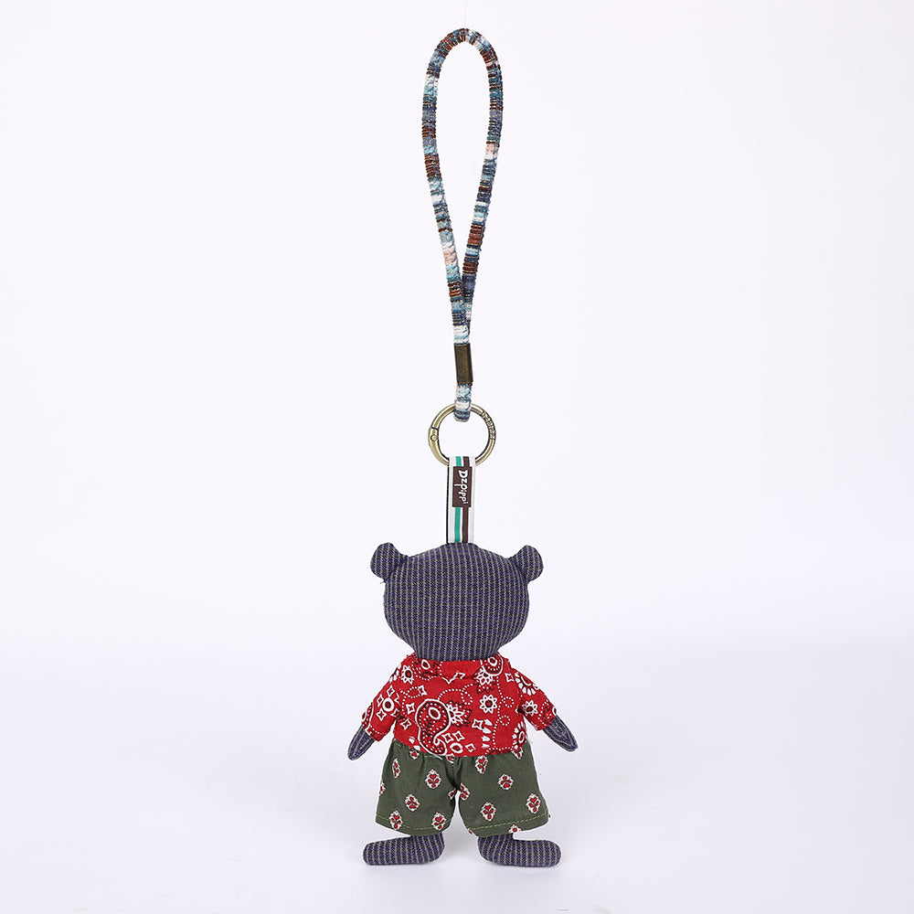 Handmade Fabric Bear Bag Charm Keychain - Plush Animal Hanging Accessory