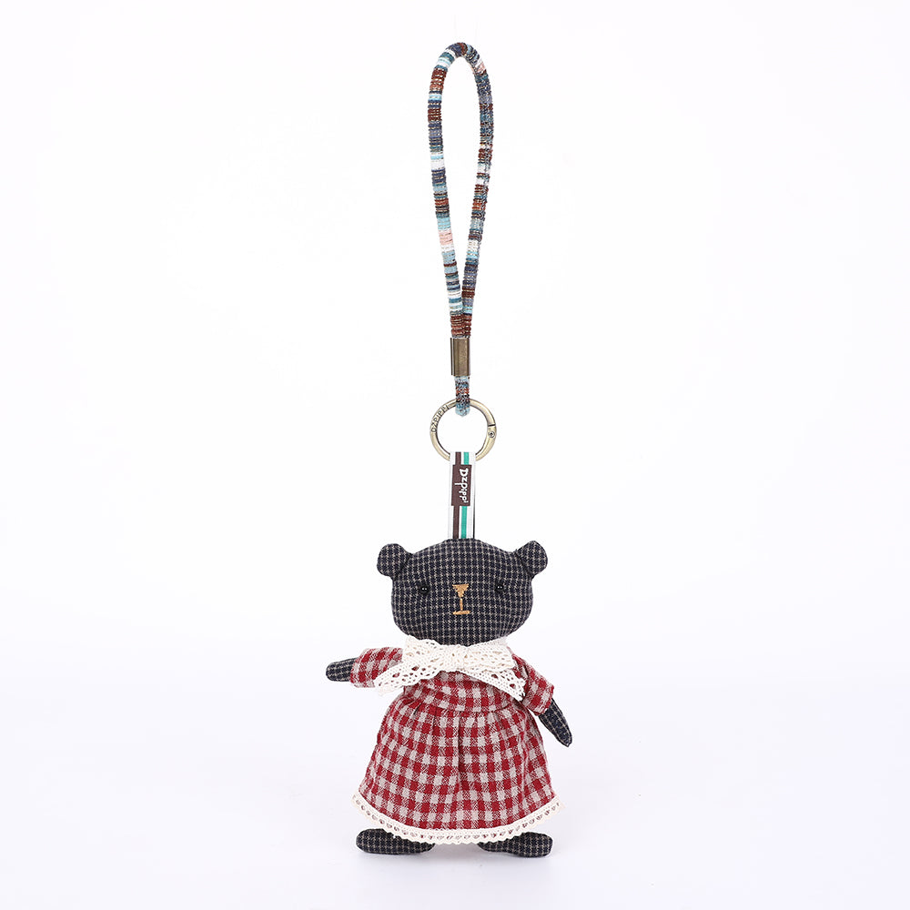 Handmade Fabric Bear Bag Charm Keychain - Plush Animal Hanging Accessory