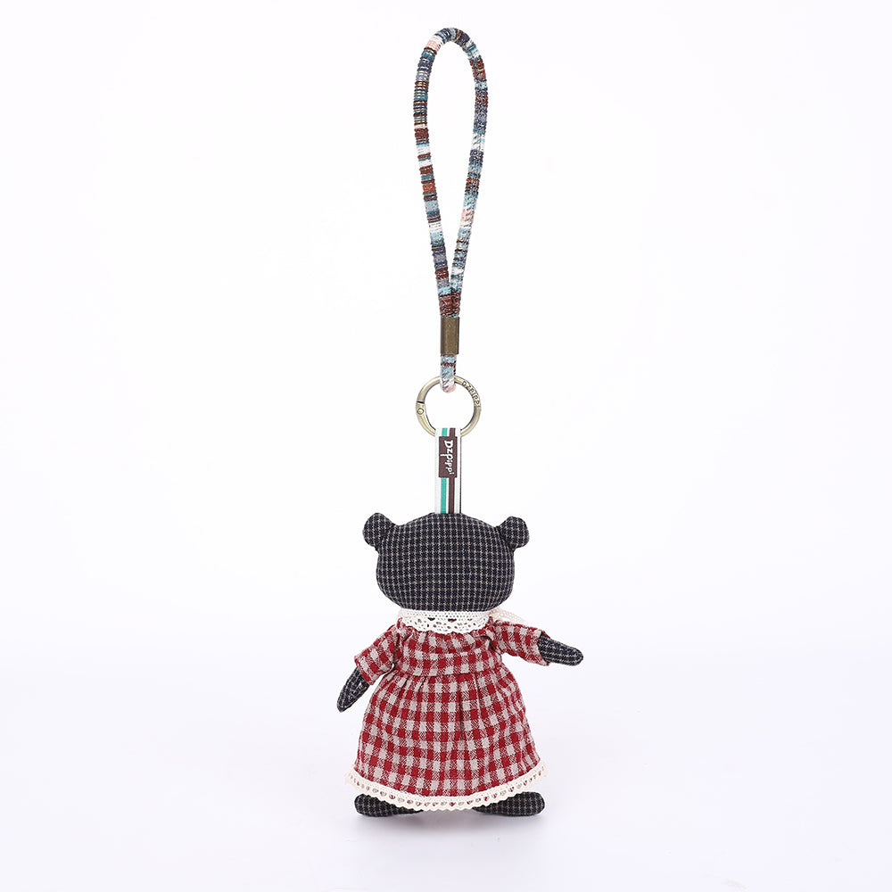 Handmade Fabric Bear Bag Charm Keychain - Plush Animal Hanging Accessory