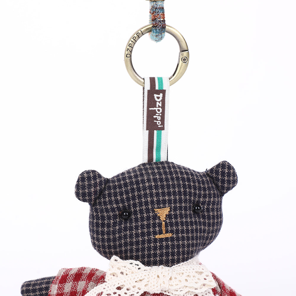 Handmade Fabric Bear Bag Charm Keychain - Plush Animal Hanging Accessory
