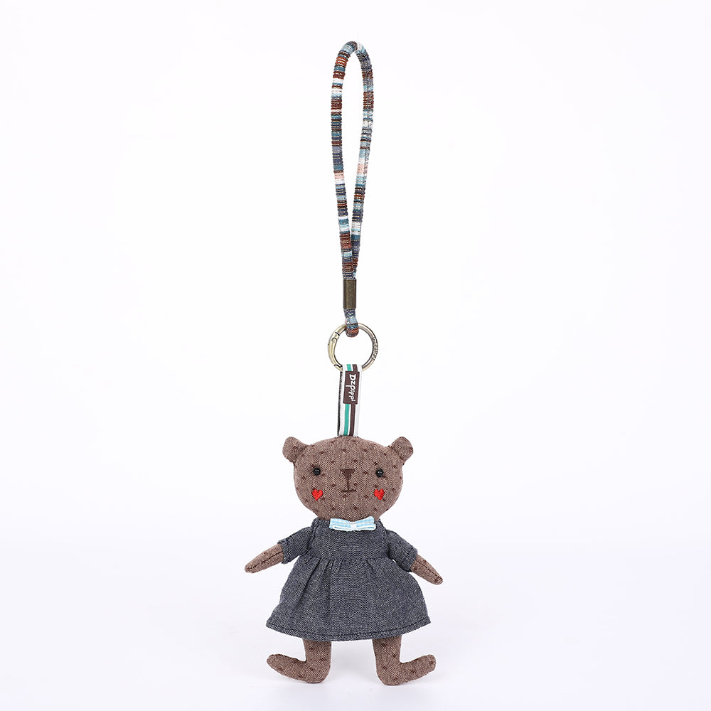 Handmade Fabric Bear Bag Charm Keychain - Plush Animal Hanging Accessory