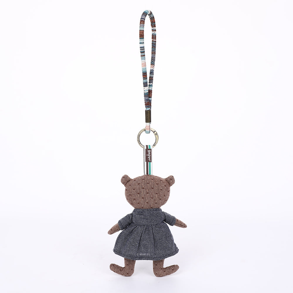 Handmade Fabric Bear Bag Charm Keychain - Plush Animal Hanging Accessory