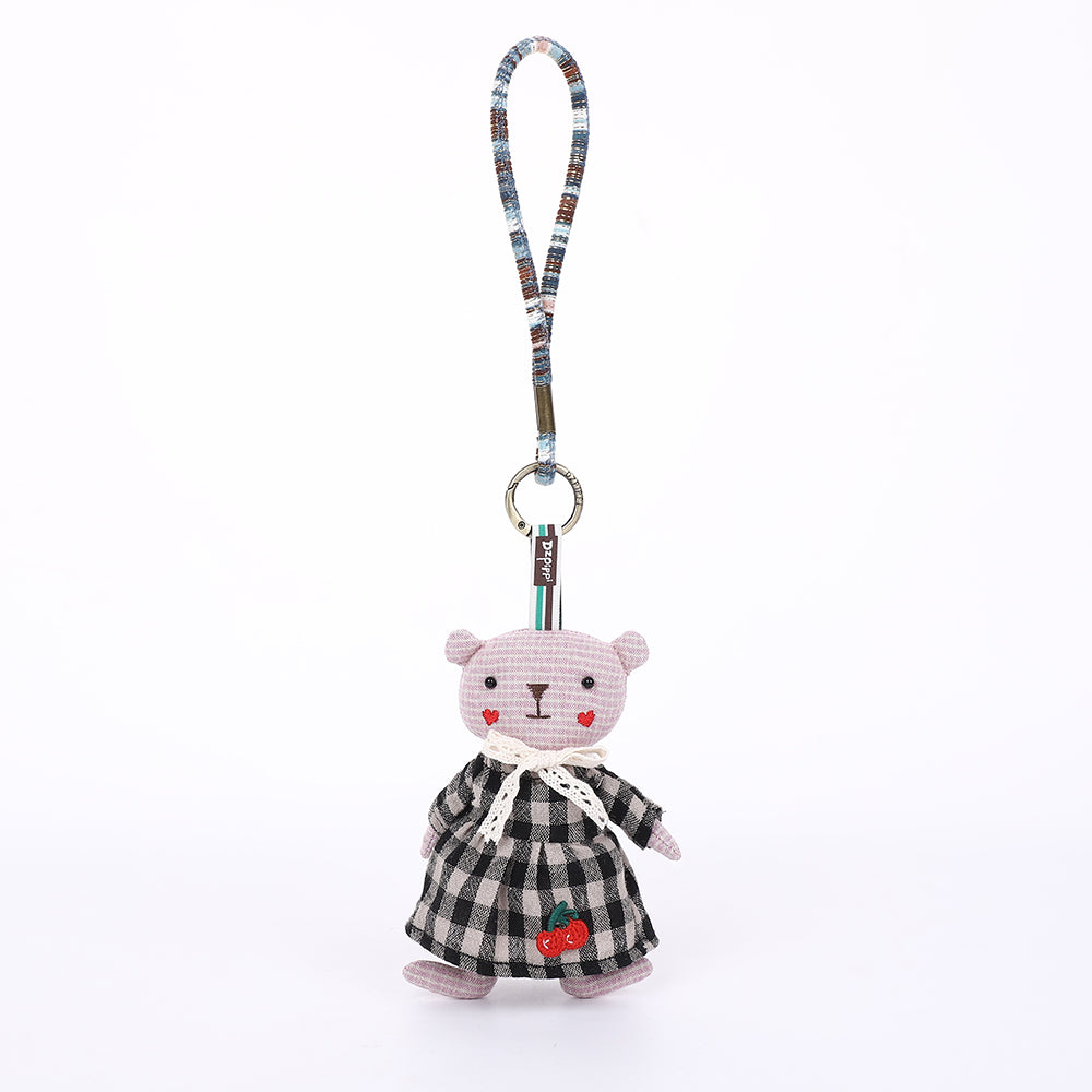 Handmade Fabric Bear Bag Charm Keychain - Plush Animal Hanging Accessory