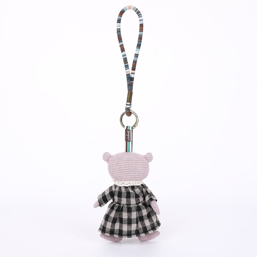 Handmade Fabric Bear Bag Charm Keychain - Plush Animal Hanging Accessory