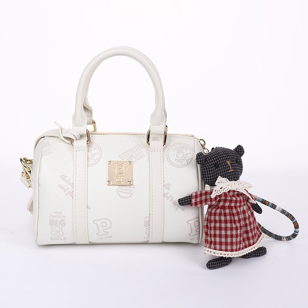 Handmade Fabric Bear Bag Charm Keychain - Plush Animal Hanging Accessory