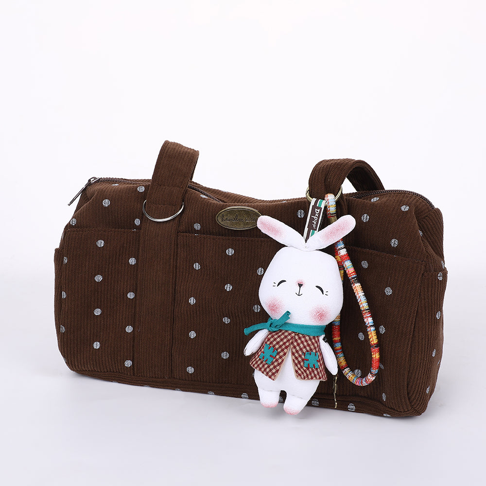 Handmade Fabric White Bear Bag Charm Keychain - Cute Plush Hanging Accessory