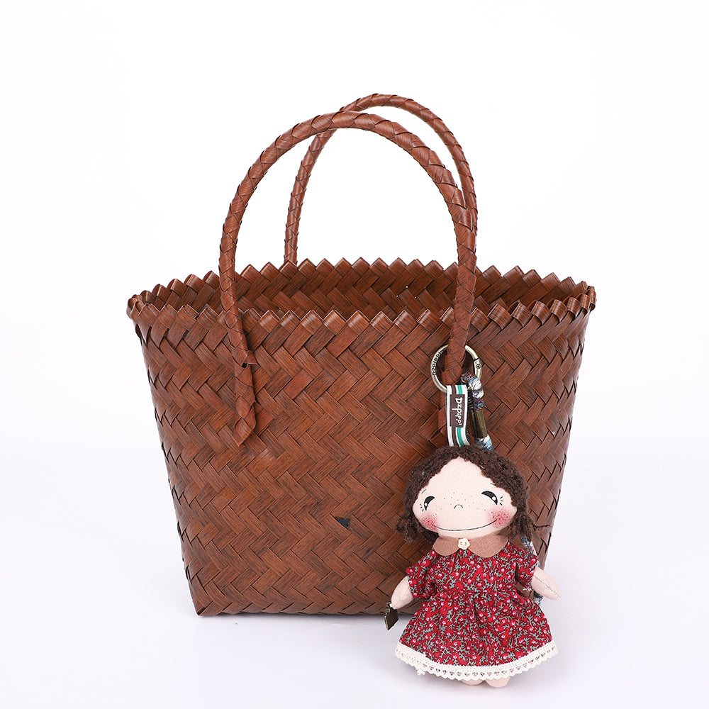 Handmade Fabric Doll Keychain - Red Hair Girl Bag Charm, 1 Pc