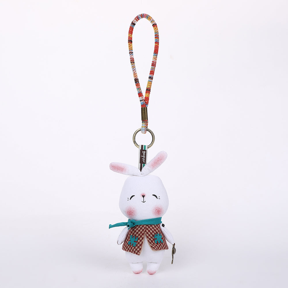 Handmade Fabric White Bear Bag Charm Keychain - Cute Plush Hanging Accessory