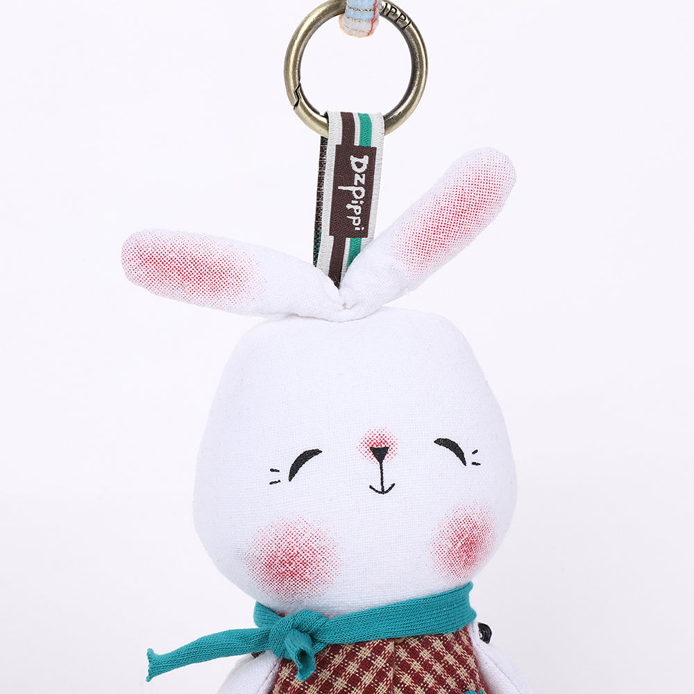 Handmade Fabric White Bear Bag Charm Keychain - Cute Plush Hanging Accessory
