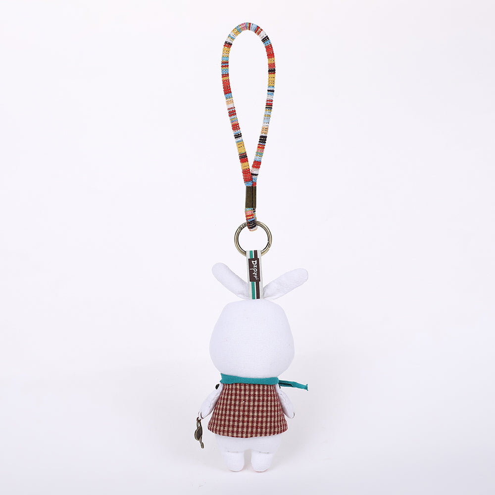 Handmade Fabric White Bear Bag Charm Keychain - Cute Plush Hanging Accessory