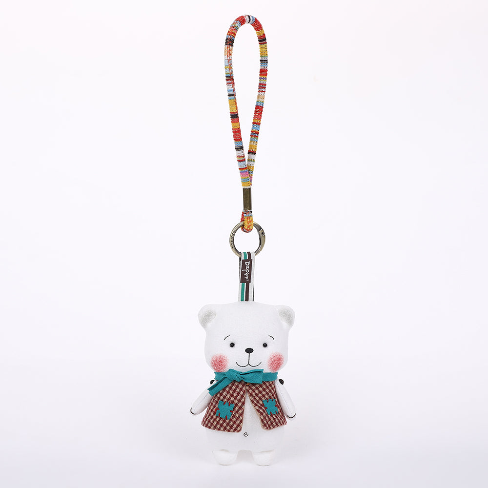 Handmade Fabric White Bear Bag Charm Keychain - Cute Plush Hanging Accessory