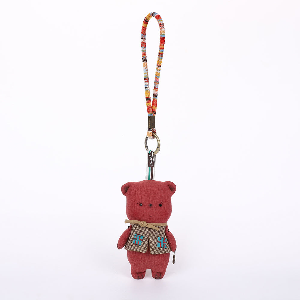 Handmade Fabric White Bear Bag Charm Keychain - Cute Plush Hanging Accessory
