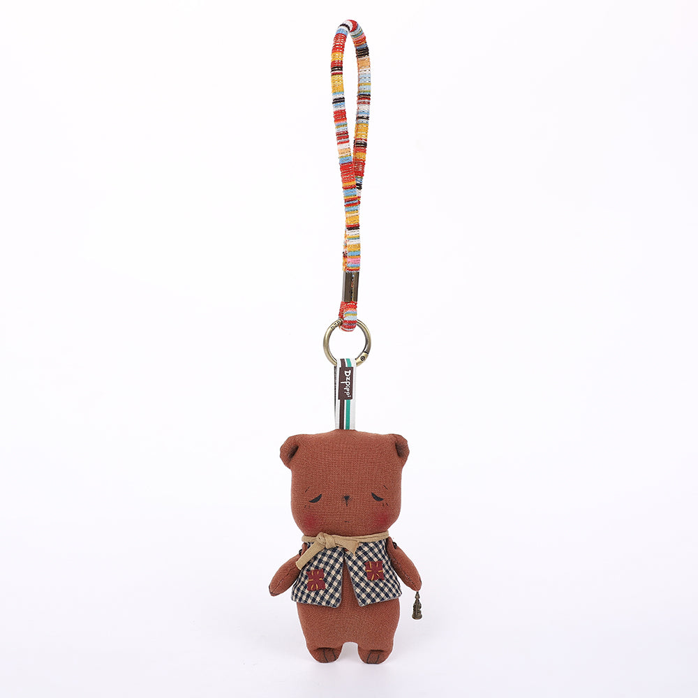 Handmade Fabric White Bear Bag Charm Keychain - Cute Plush Hanging Accessory