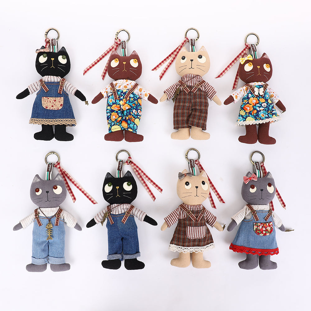 Handmade Fabric Cat Bag Charm Keychain Assortment - Cute Plush Hanging Accessories