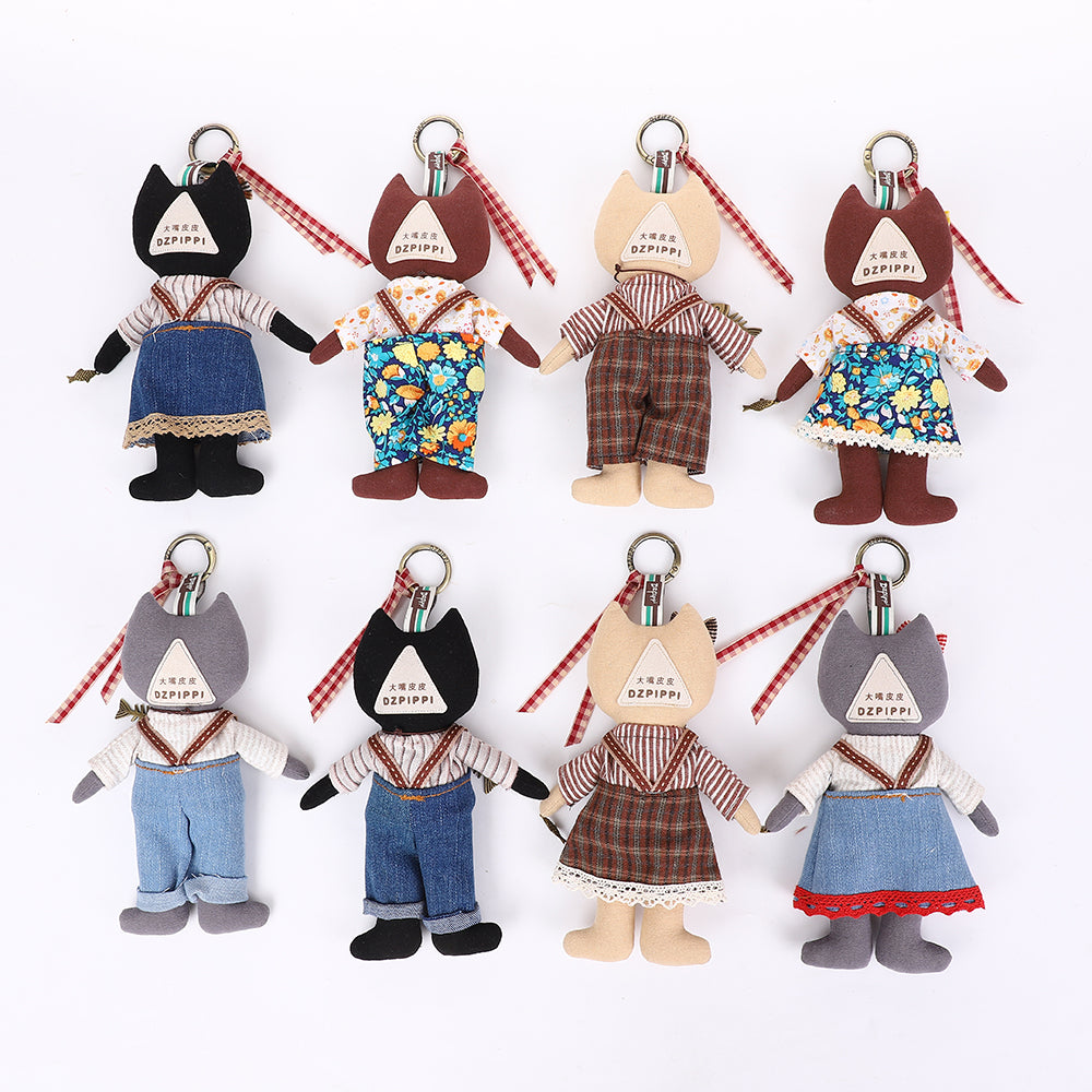 Handmade Fabric Cat Bag Charm Keychain Assortment - Cute Plush Hanging Accessories