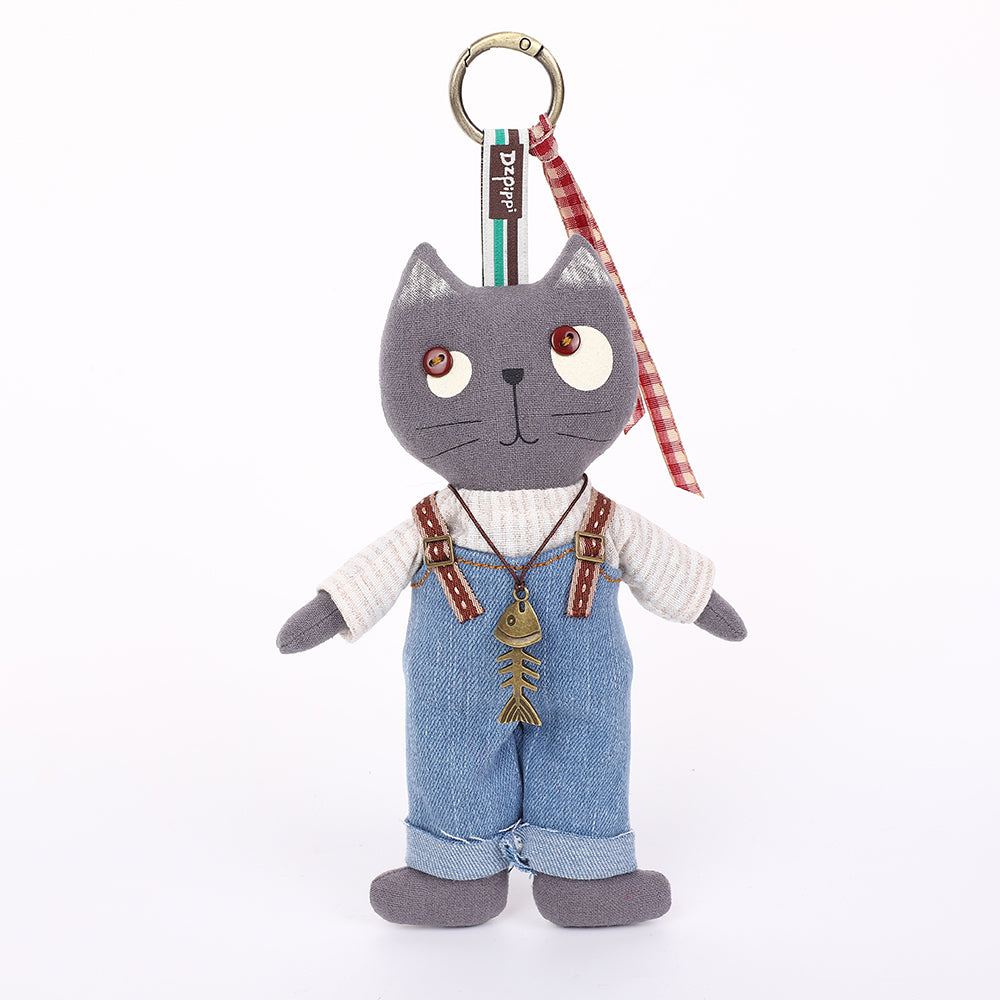 Handmade Fabric Cat Bag Charm Keychain Assortment - Cute Plush Hanging Accessories