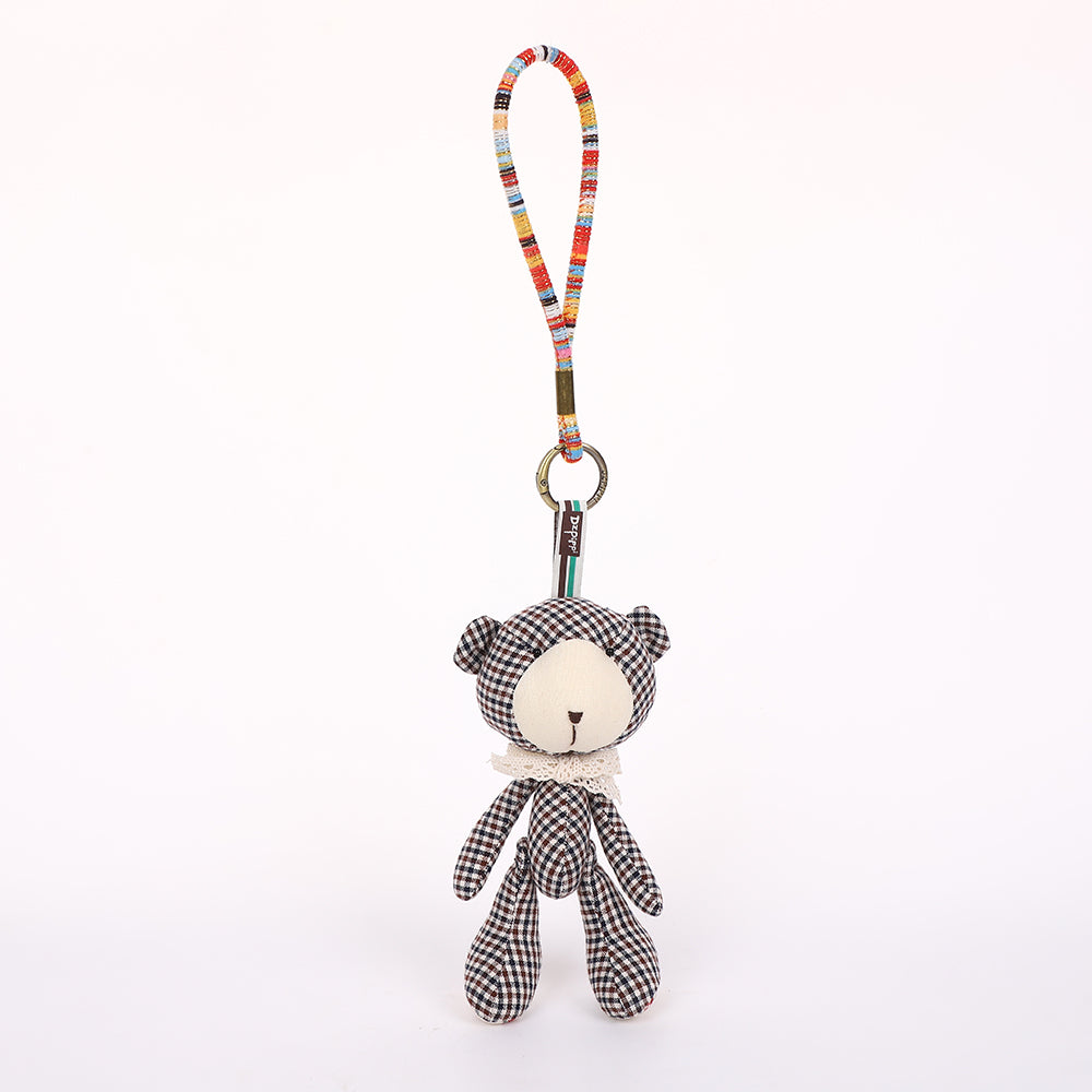 Handmade Fabric Bear Keychain - Plaid Teddy Bear Bag Charm, 1 Pc
