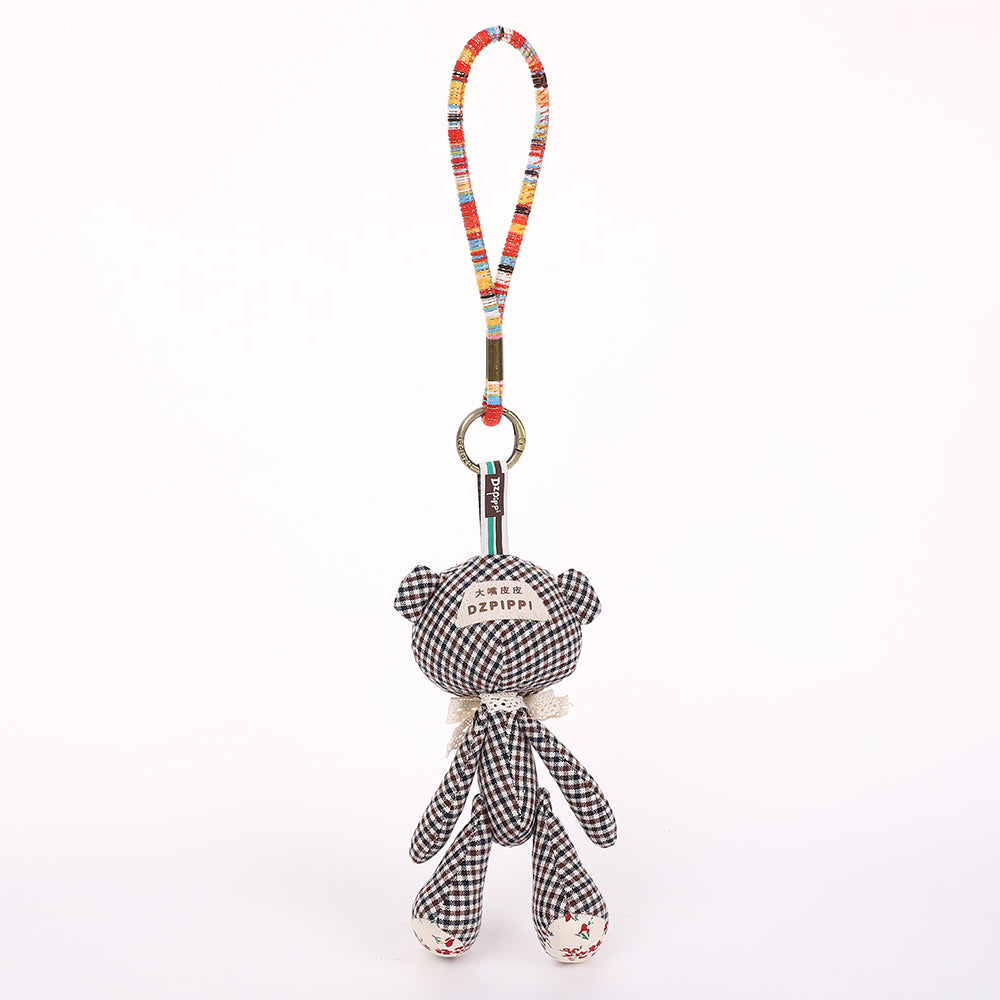 Handmade Fabric Bear Keychain - Plaid Teddy Bear Bag Charm, 1 Pc