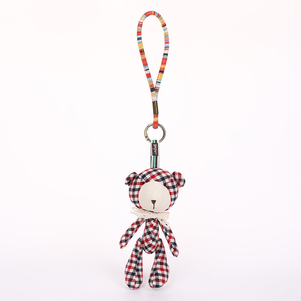 Handmade Fabric Bear Keychain - Plaid Teddy Bear Bag Charm, 1 Pc