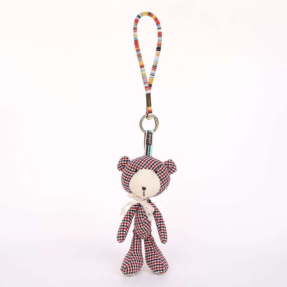 Handmade Fabric Bear Keychain - Plaid Teddy Bear Bag Charm, 1 Pc