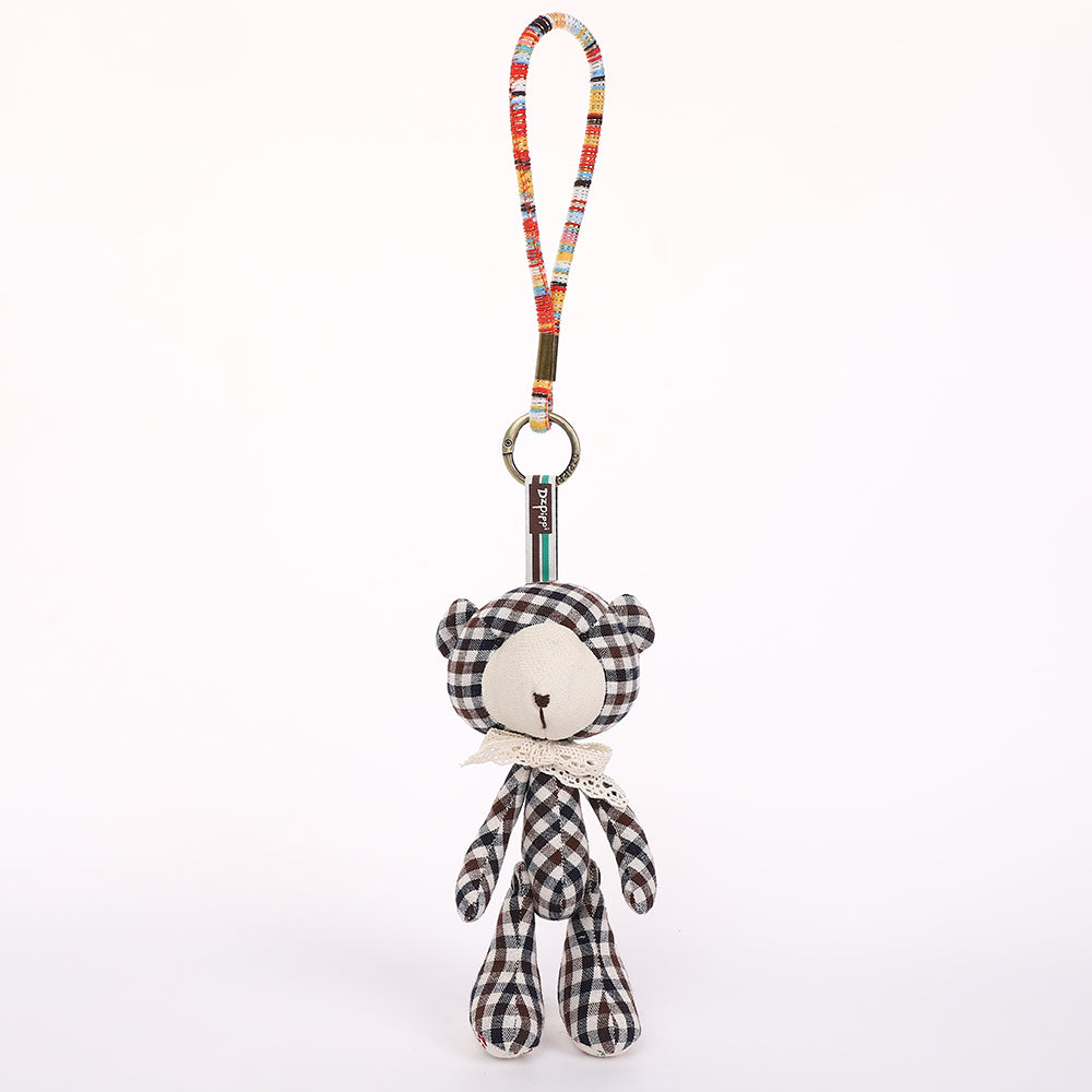 Handmade Fabric Bear Keychain - Plaid Teddy Bear Bag Charm, 1 Pc