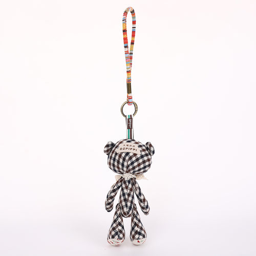 Handmade Fabric Bear Keychain - Plaid Teddy Bear Bag Charm, 1 Pc