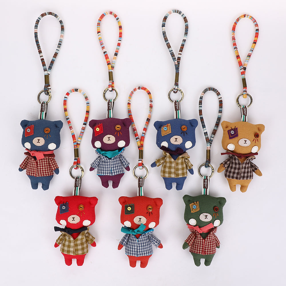 Handmade Fabric Cat Keychain - Cute Cloth Bag Charm, 1 Pc