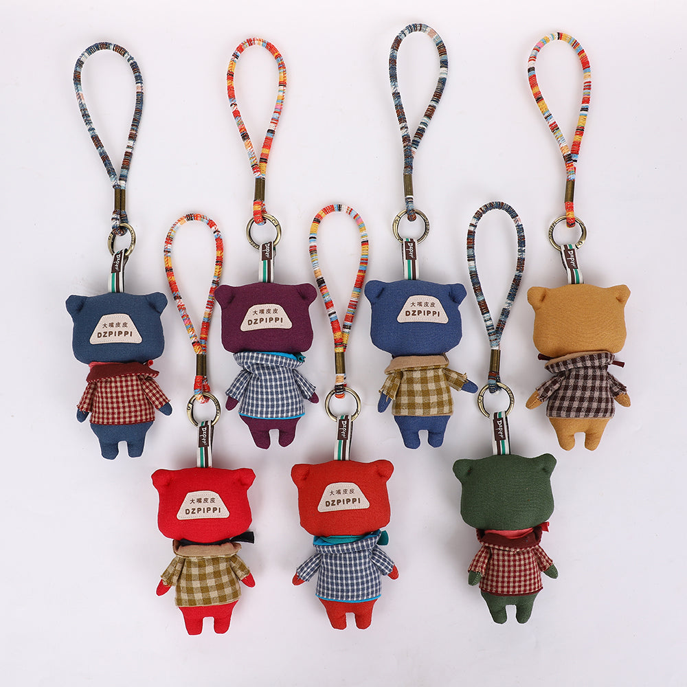 Handmade Fabric Cat Keychain - Cute Cloth Bag Charm, 1 Pc