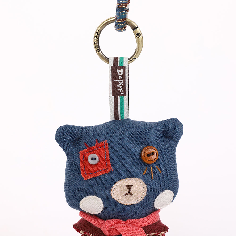 Handmade Fabric Cat Keychain - Cute Cloth Bag Charm, 1 Pc