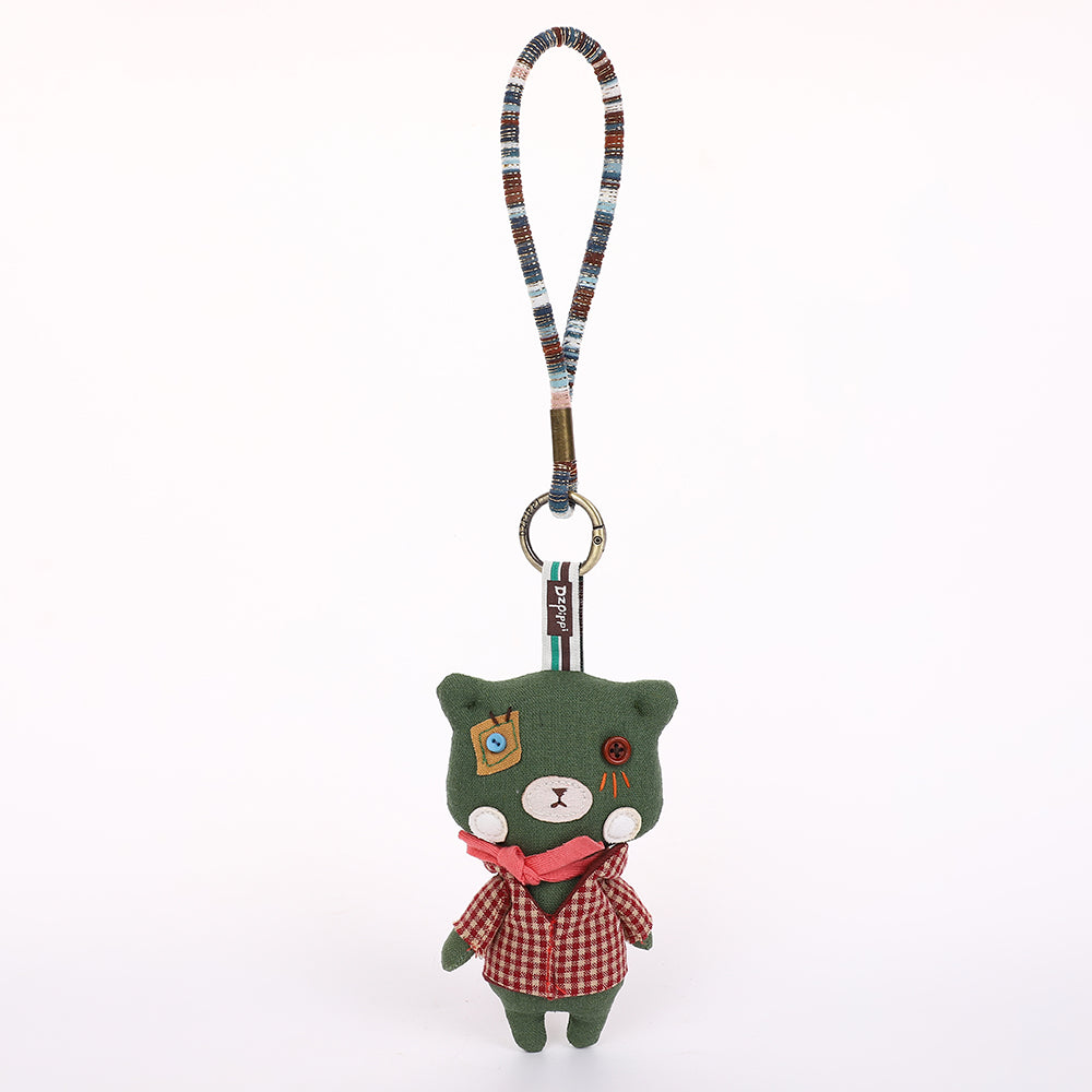 Handmade Fabric Cat Keychain - Cute Cloth Bag Charm, 1 Pc