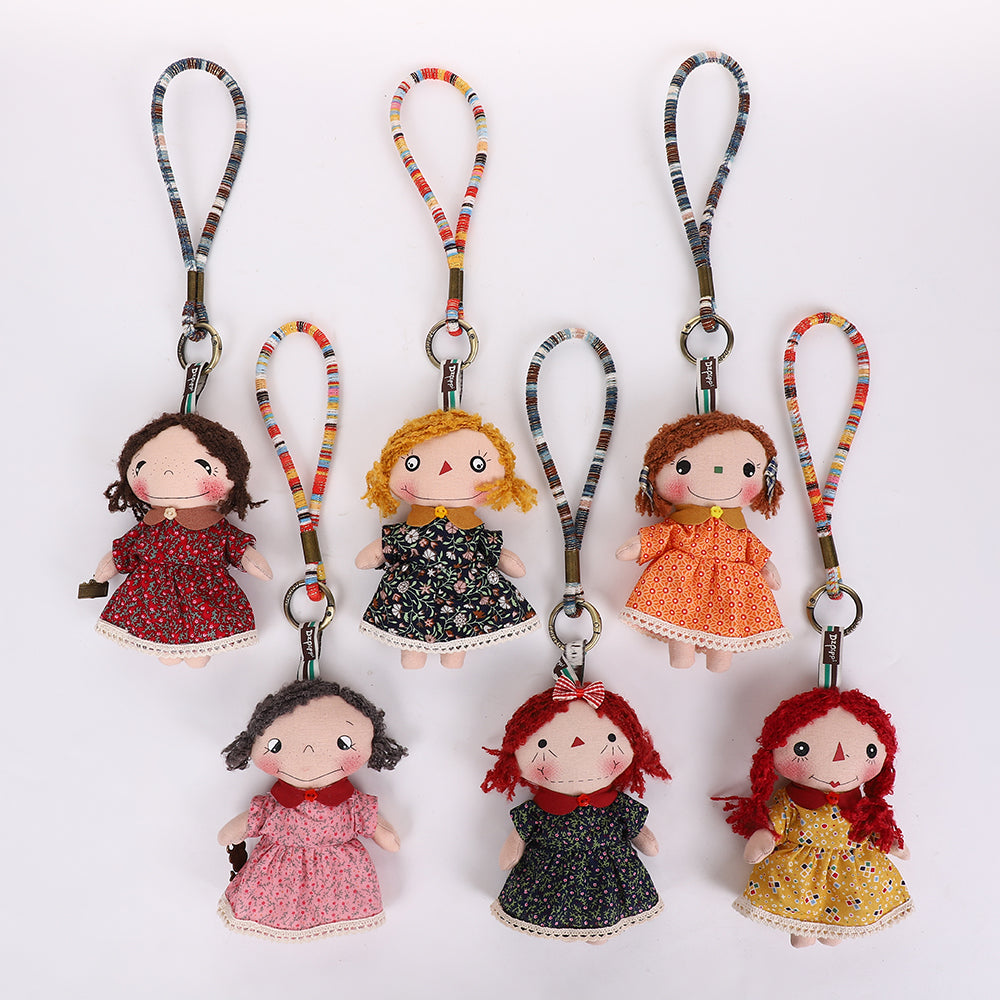 Handmade Fabric Doll Keychain - Red Hair Girl Bag Charm, 1 Pc