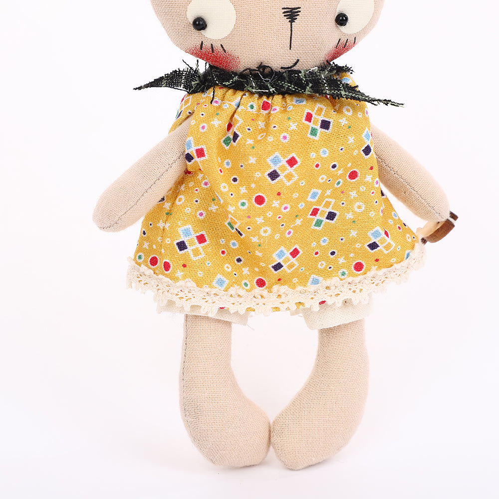 Handmade Fabric Cat Keychain - Yellow Dress Cloth Bag Charm, 1 Pc
