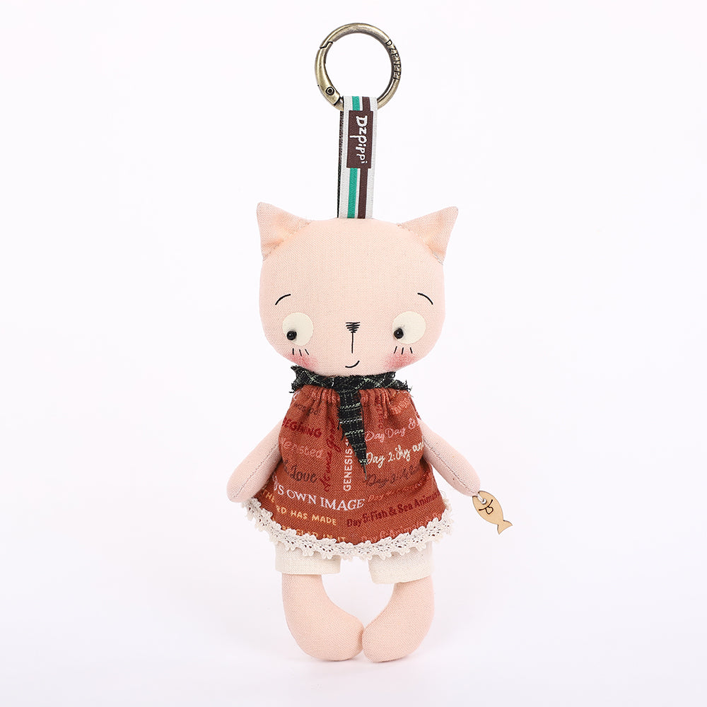Handmade Fabric Cat Keychain - Yellow Dress Cloth Bag Charm, 1 Pc