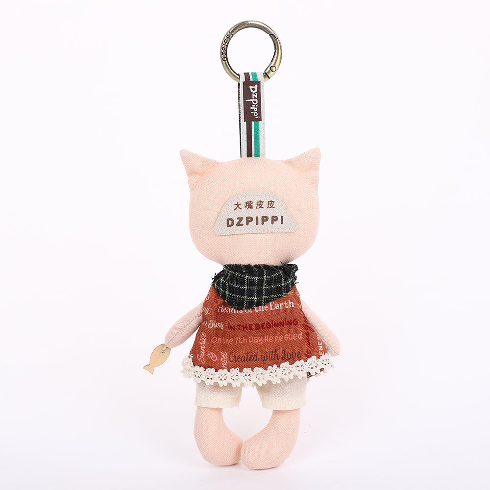 Handmade Fabric Cat Keychain - Yellow Dress Cloth Bag Charm, 1 Pc