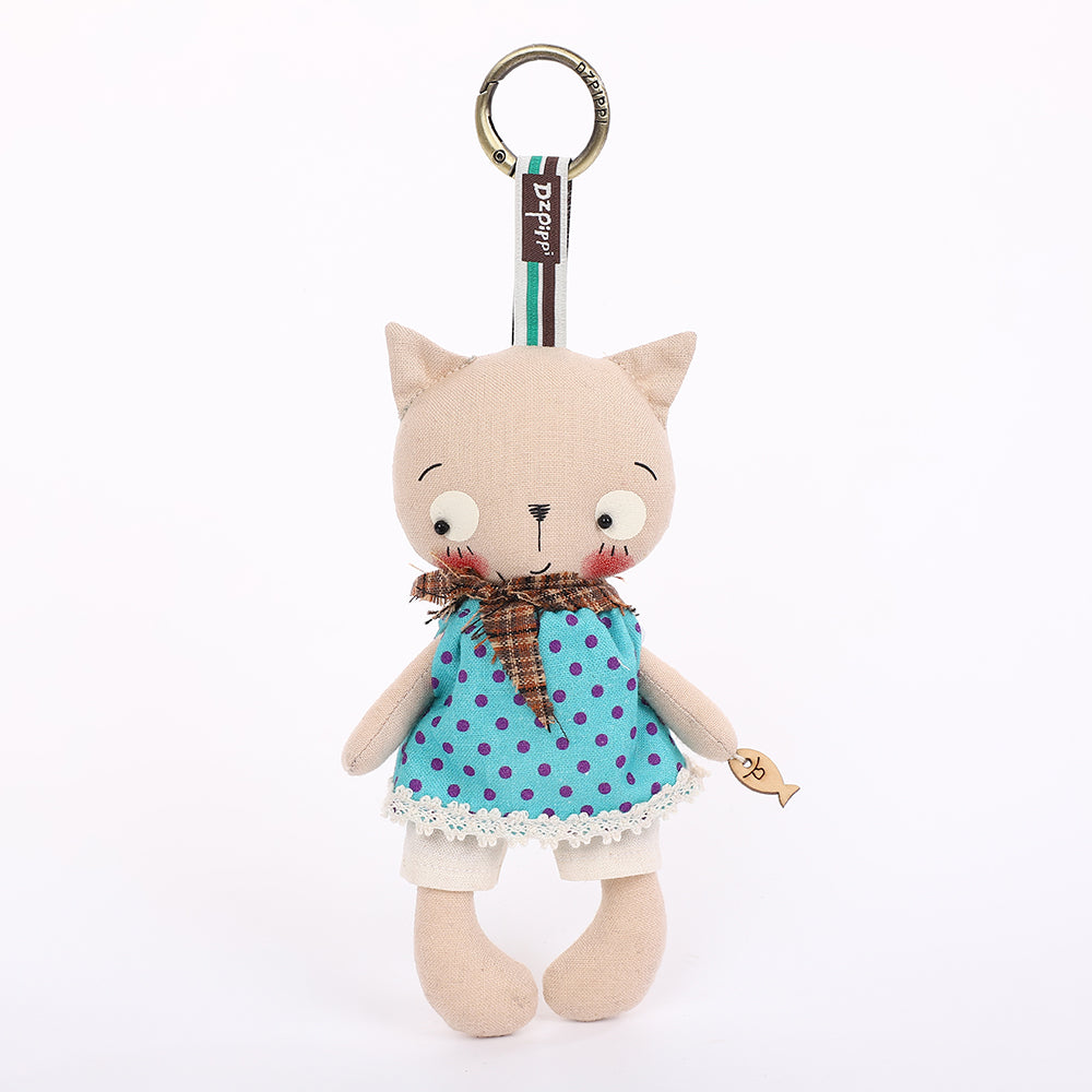 Handmade Fabric Cat Keychain - Yellow Dress Cloth Bag Charm, 1 Pc