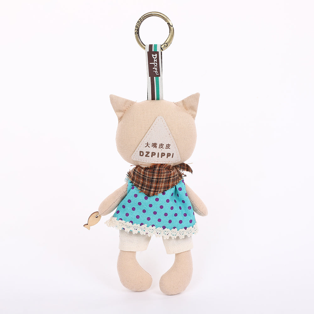 Handmade Fabric Cat Keychain - Yellow Dress Cloth Bag Charm, 1 Pc