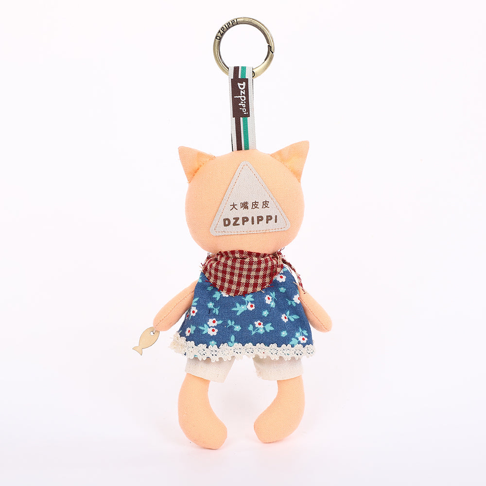 Handmade Fabric Cat Keychain - Yellow Dress Cloth Bag Charm, 1 Pc