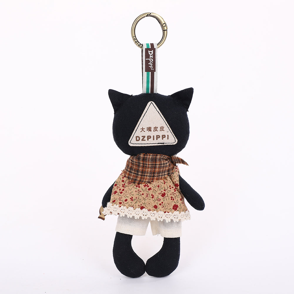 Handmade Fabric Cat Keychain - Yellow Dress Cloth Bag Charm, 1 Pc