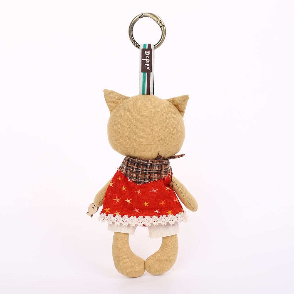 Handmade Fabric Cat Keychain - Yellow Dress Cloth Bag Charm, 1 Pc