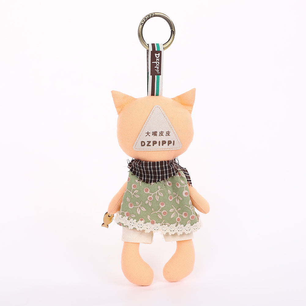 Handmade Fabric Cat Keychain - Yellow Dress Cloth Bag Charm, 1 Pc