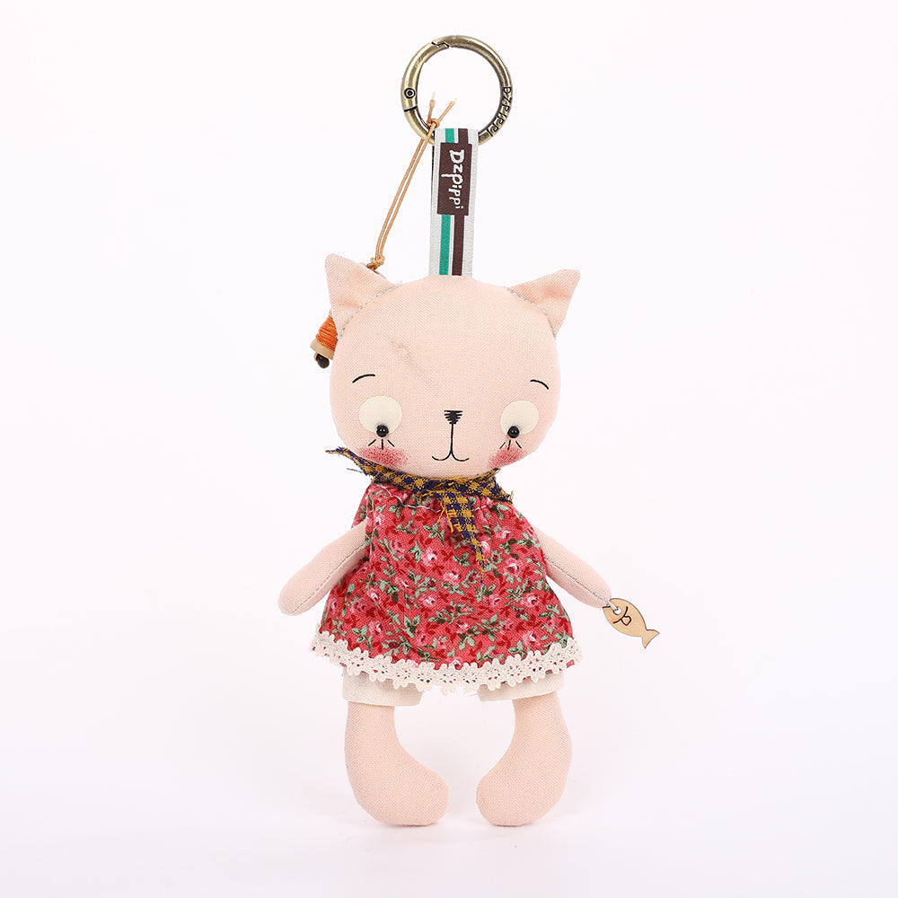 Handmade Fabric Cat Keychain - Yellow Dress Cloth Bag Charm, 1 Pc